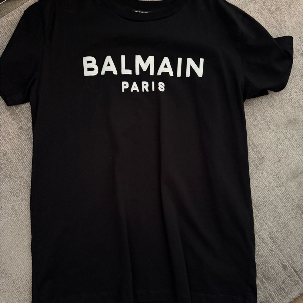 Balmain Bots Black Tee with White and Silver Logo